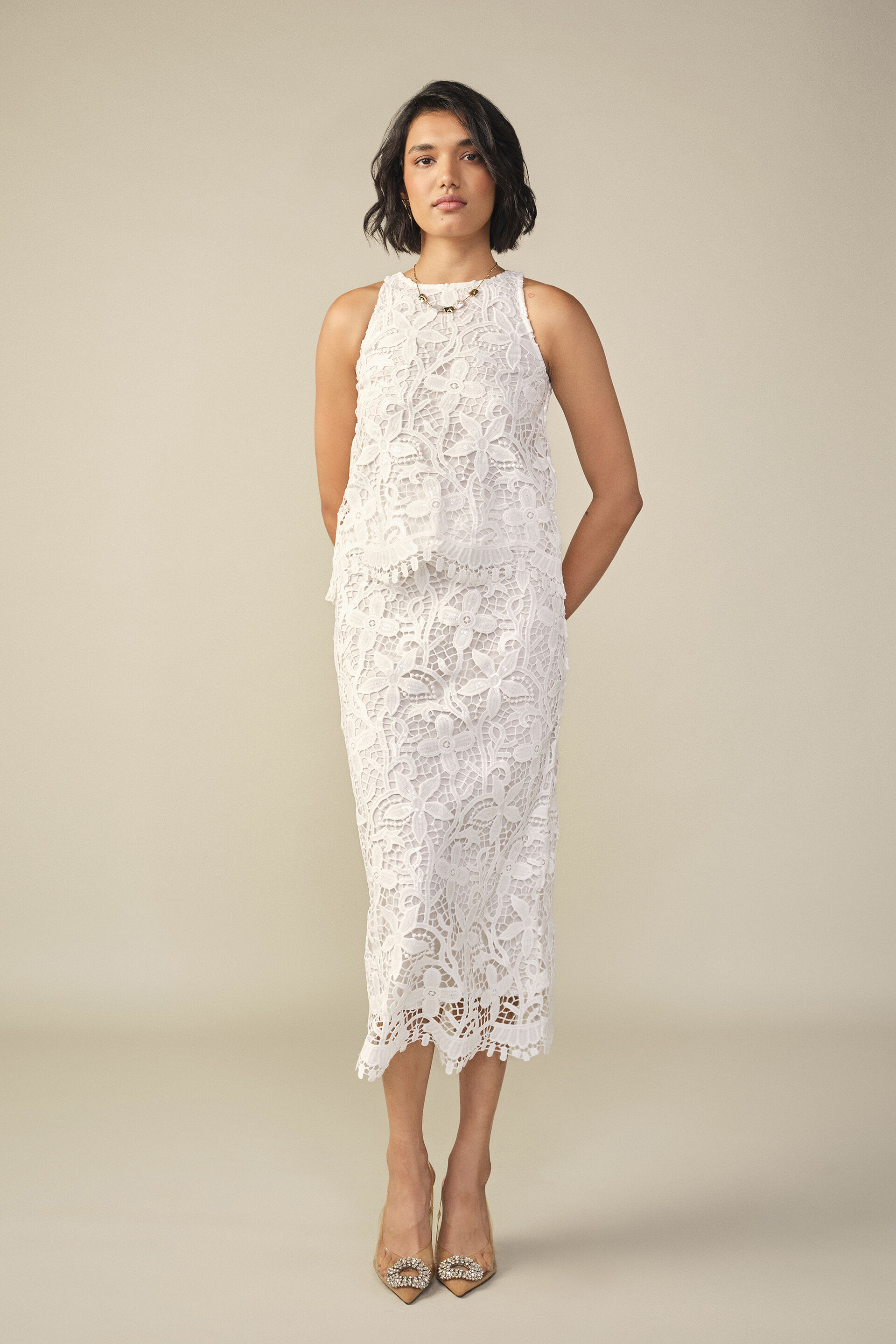 Lace Crop Top in White, White, image 2